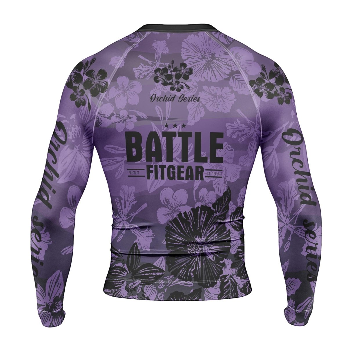 Orchid Series Violet Heart Pattern Men's Long Sleeve Rash Guard - BattleFitGear