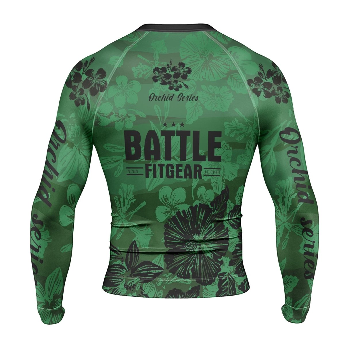 Orchid Series Floral Green Heart Pattern Men's Long Sleeve Rash Guard - BattleFitGear