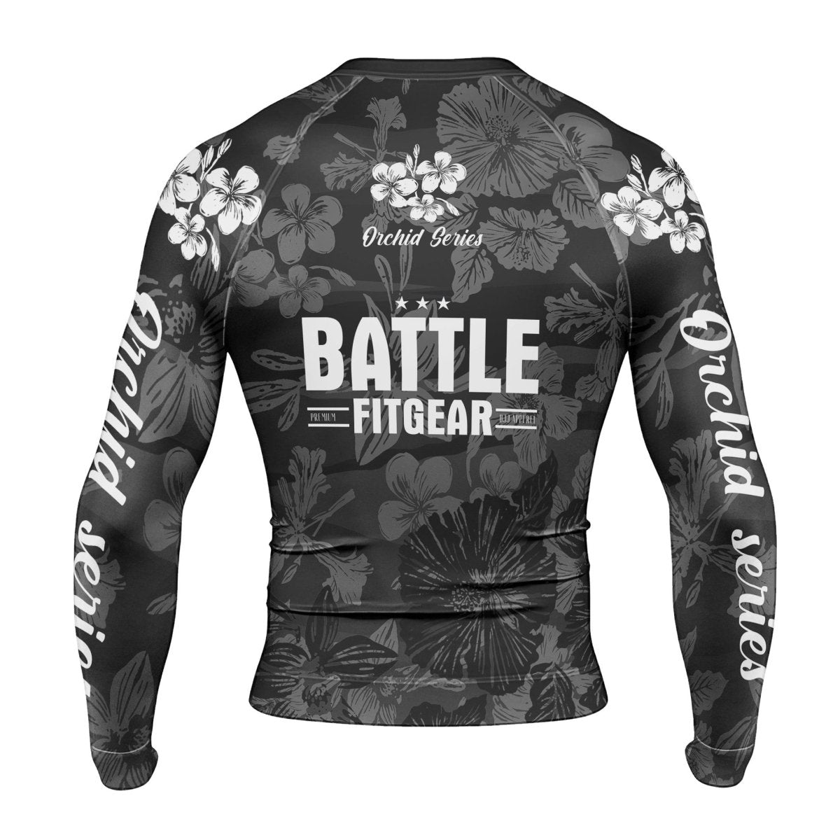 Orchid Series Floral Black Heart Pattern Men's Long Sleeve Rash Guard - BattleFitGear