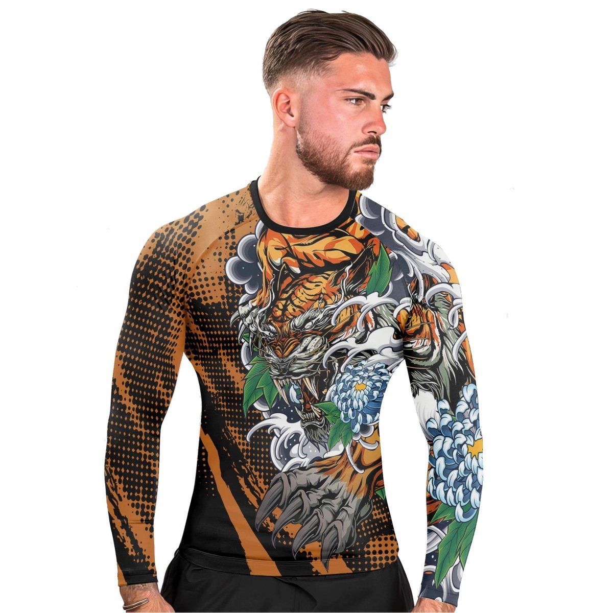 Flower Tiger Long Sleeve Rash Guard - BattleFitGear