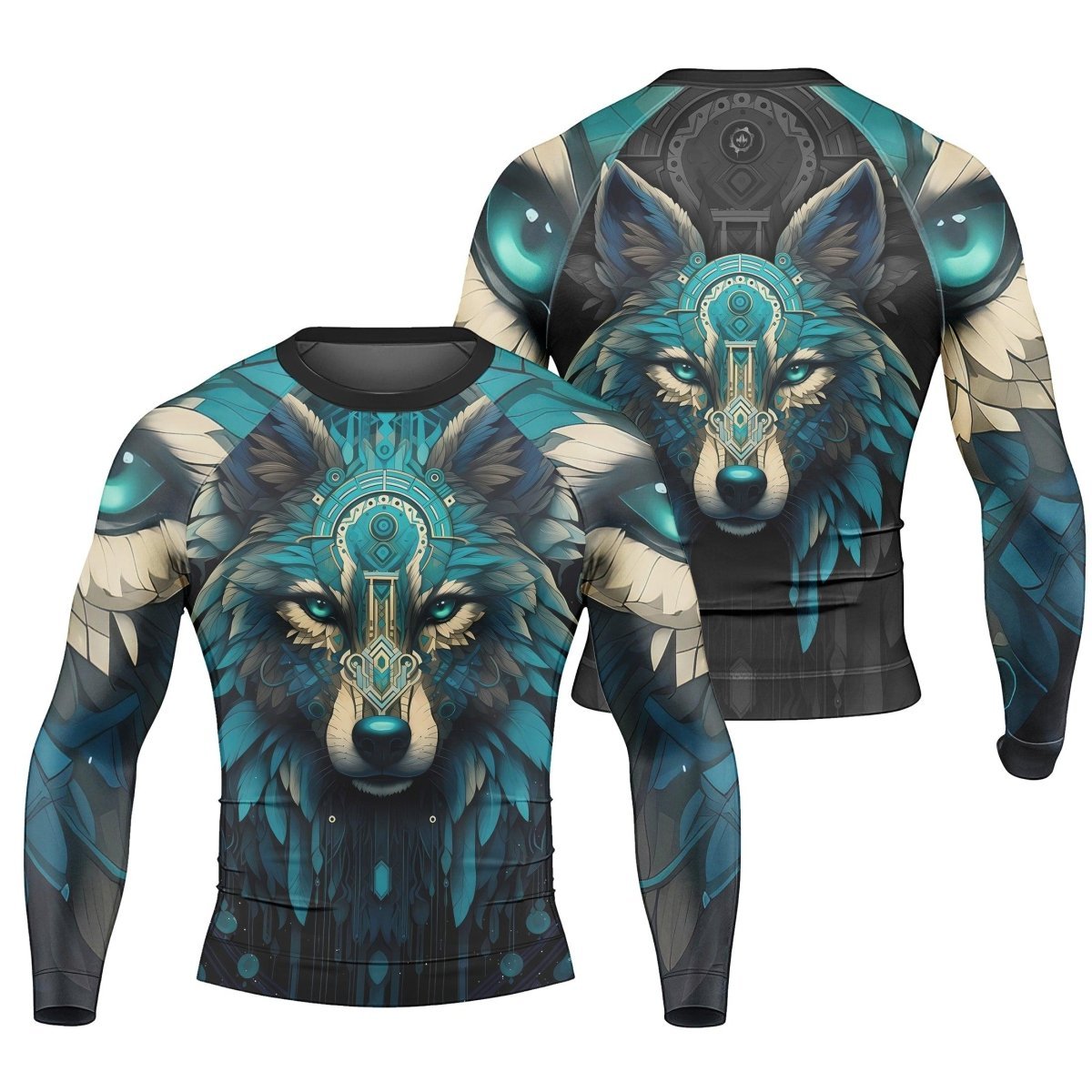 Wolf Tribal Men's Long Sleeve Rash Guard - BattleFitGear