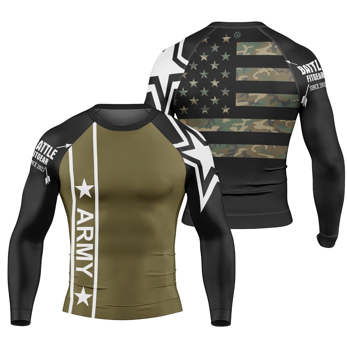 Army Camo Flag Long Sleeve Rash Guard - BattleFitGear