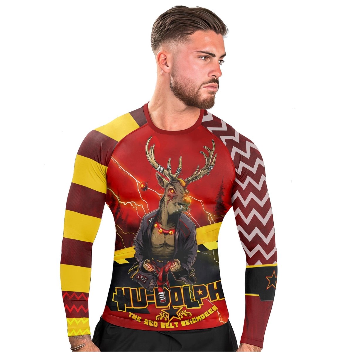 Hudolph The Red Belt Reindeer Long Sleeve Rash Guard - BattleFitGear