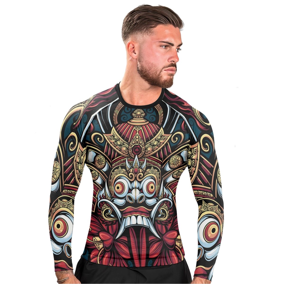 Japanese Weird Samurai Helmet Long Sleeve Rash Guard - BattleFitGear