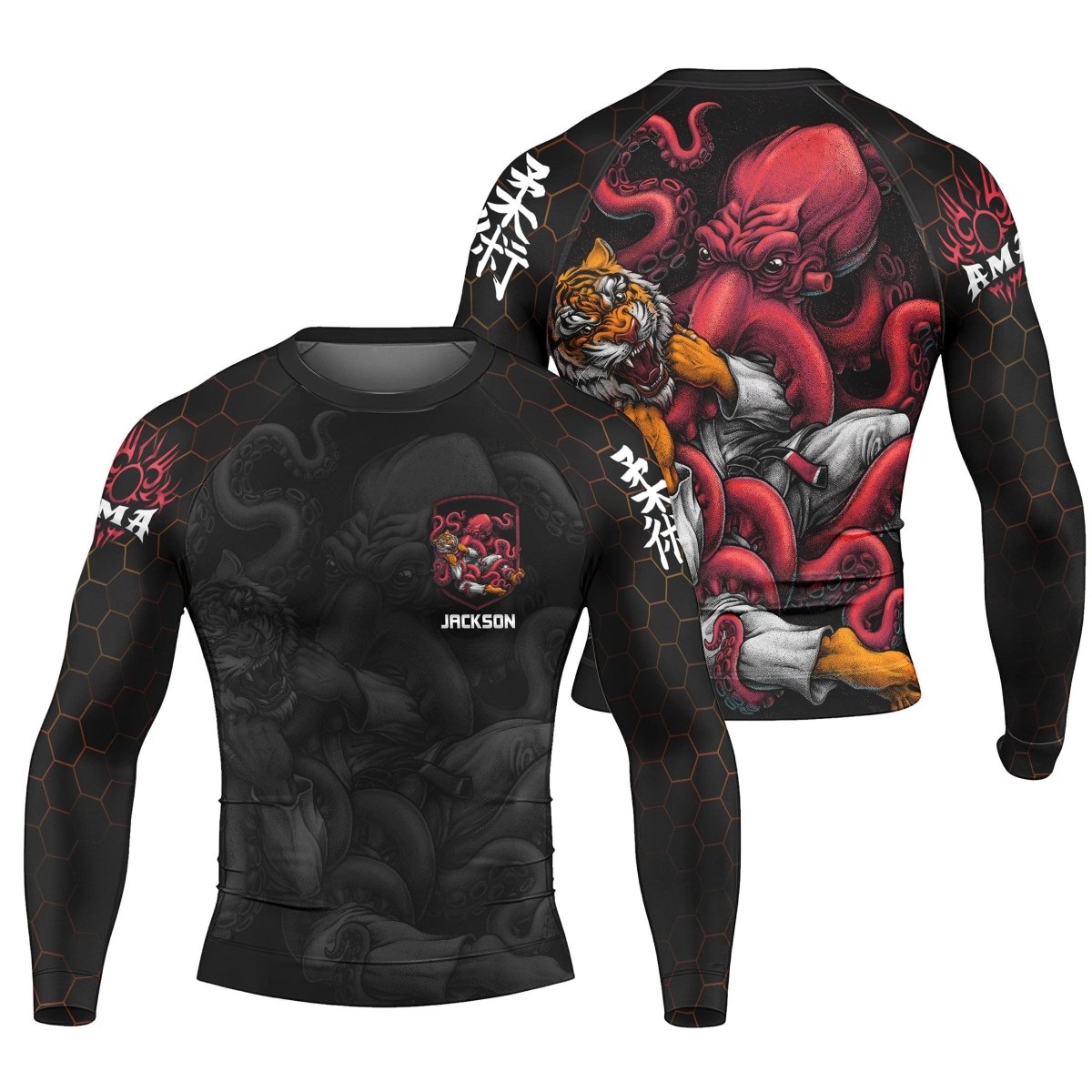 Personalized Cthulhu Battle Tiger Long Sleeve Rash Guard - BattleFitGear