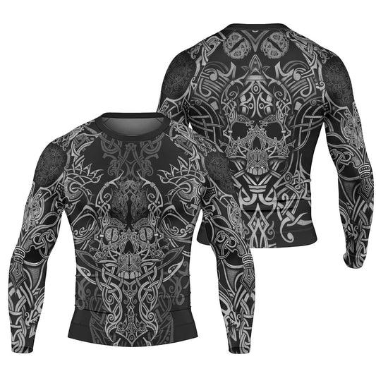 Viking Norse Skull Men's Long Sleeve Rash Guard - BattleFitGear