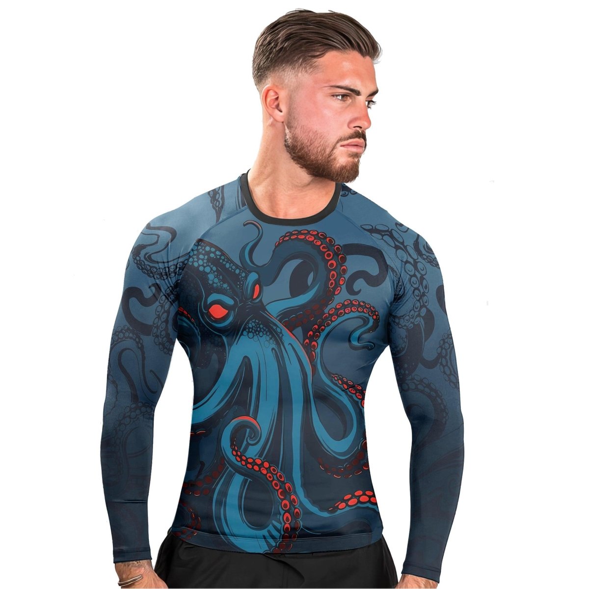 Dark Sea Octopus Men's Long Sleeve Rash Guard - BattleFitGear