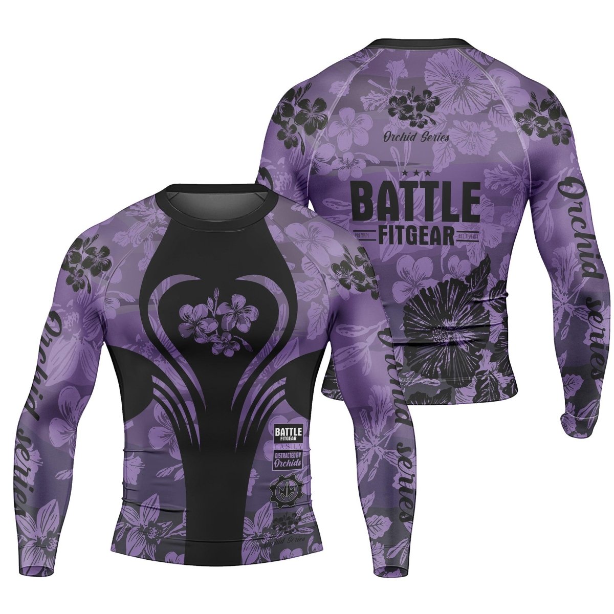 Orchid Series Violet Heart Pattern Men's Long Sleeve Rash Guard - BattleFitGear