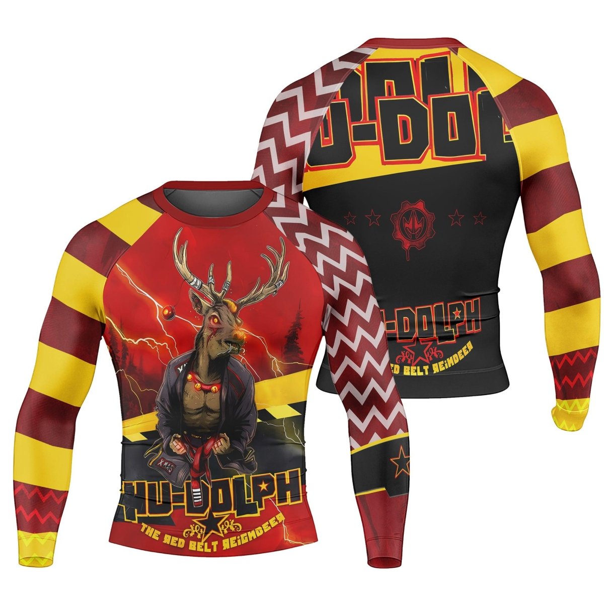 Hudolph The Red Belt Reindeer Long Sleeve Rash Guard - BattleFitGear