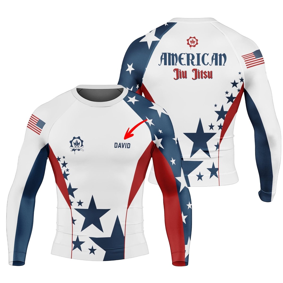 Personalized American Jiu Jitsu Long Sleeve Rash Guard - BattleFitGear