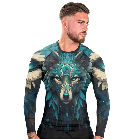 Wolf Tribal Men's Long Sleeve Rash Guard - BattleFitGear