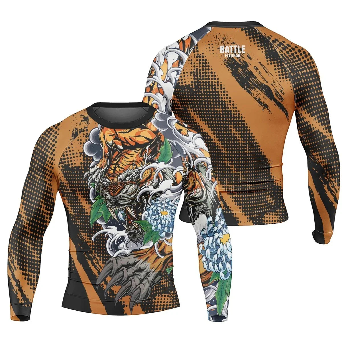 Flower Tiger Long Sleeve Rash Guard | Tiger Compression Shirt