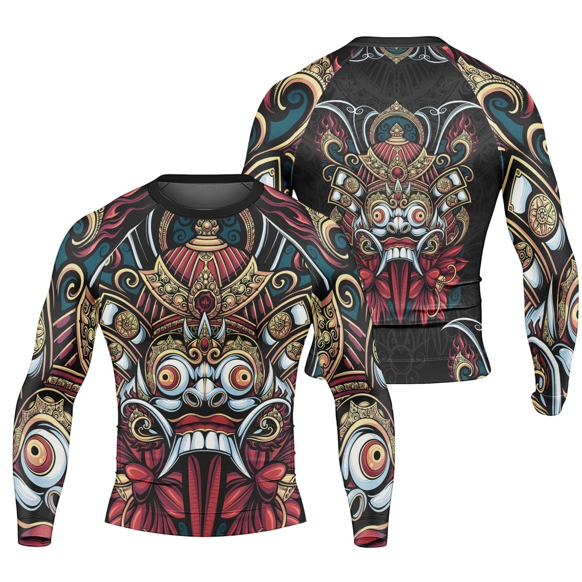 Japanese Weird Samurai Helmet Long Sleeve Rash Guard - BattleFitGear