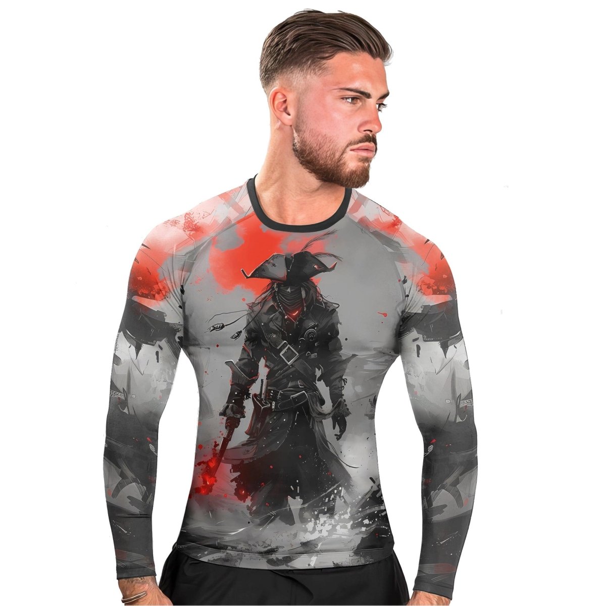 Shadow Pirate Caribbean Men's Long Sleeve Rash Guard - BattleFitGear