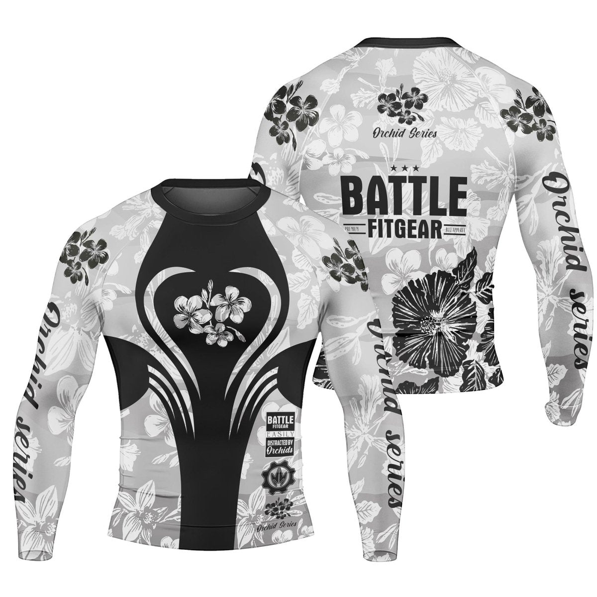 Orchid Series White Heart Pattern Men's Long Sleeve Rash Guard - BattleFitGear