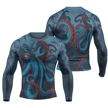 Dark Sea Octopus Men's Long Sleeve Rash Guard - BattleFitGear