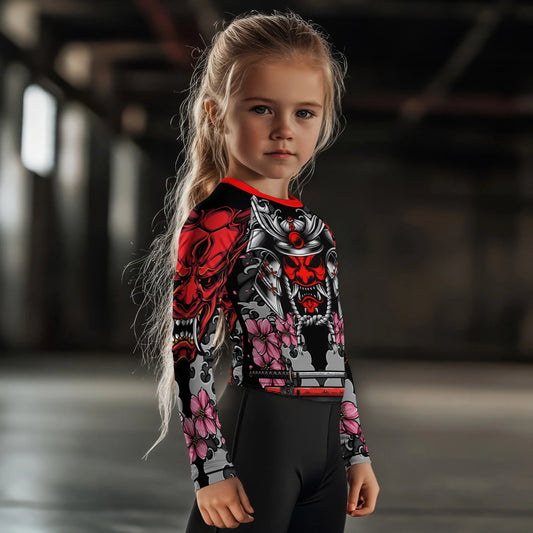 Red Oni Blossom Kids Rash Guard