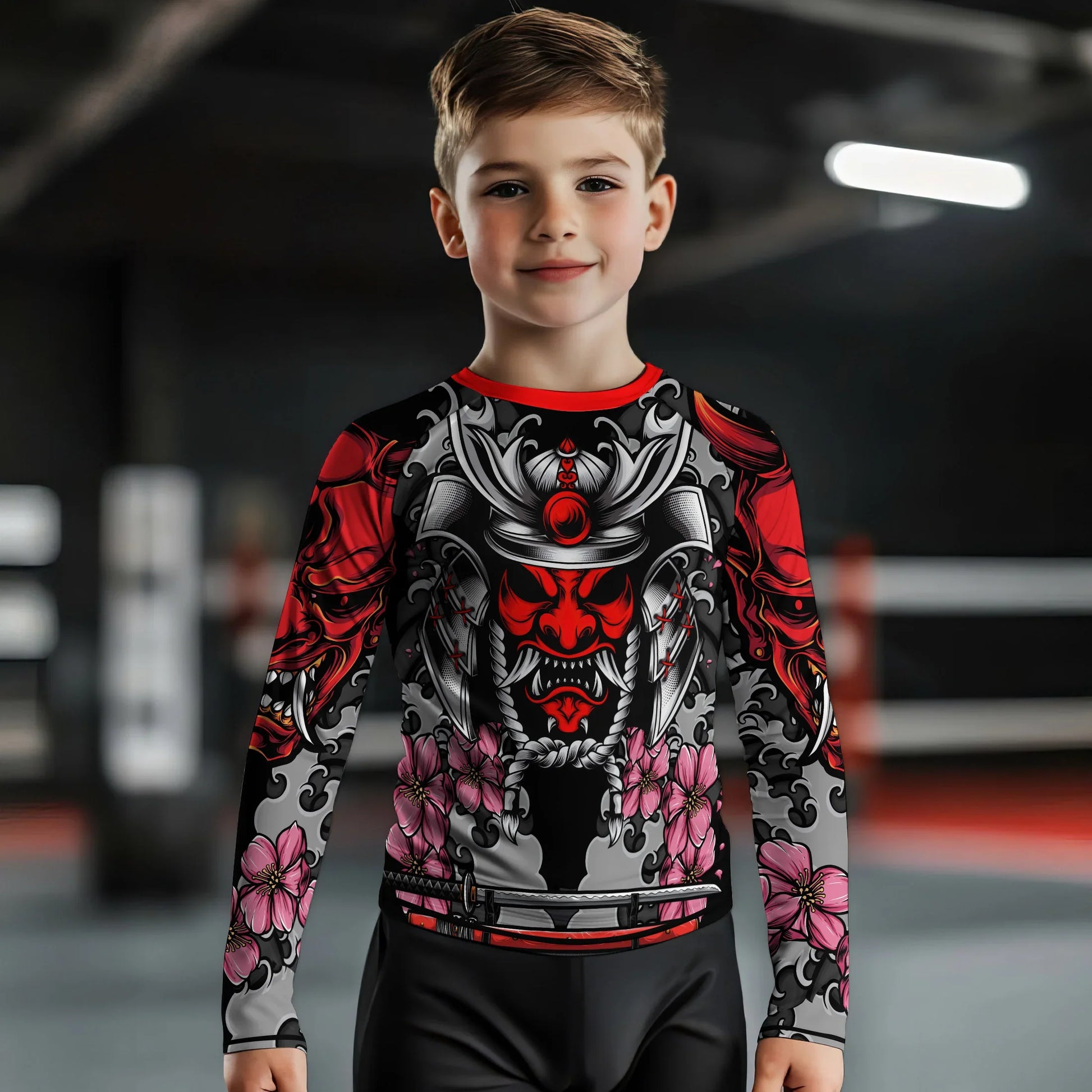 Red Oni Blossom Kids Rash Guard