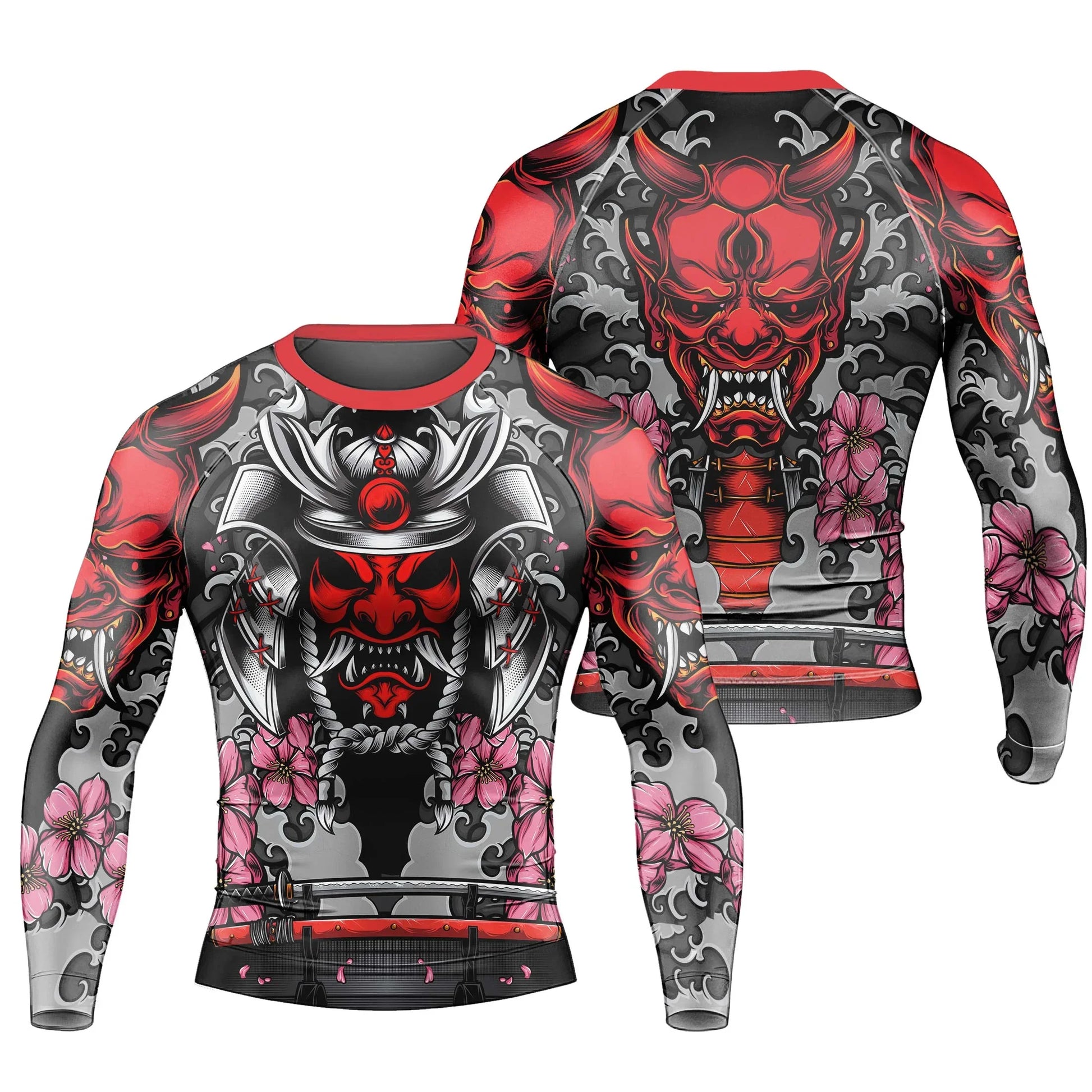 Red Oni Blossom Men's Long Sleeve Rash Guard