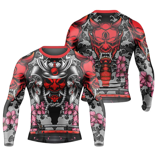 Red Oni Blossom Men's Long Sleeve Rash Guard