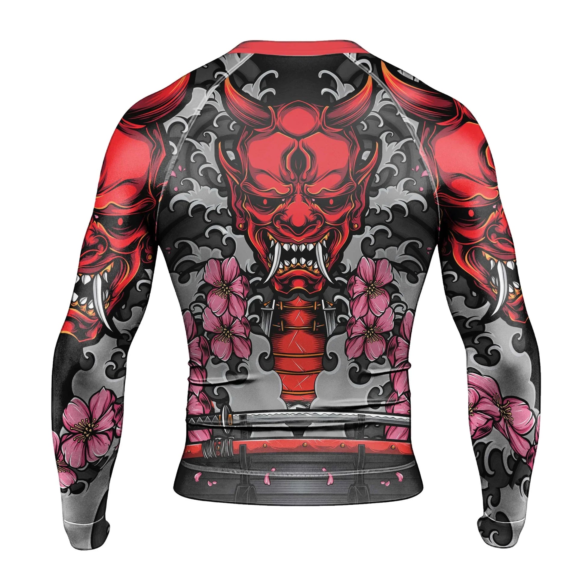 Red Oni Blossom Men's Long Sleeve Rash Guard