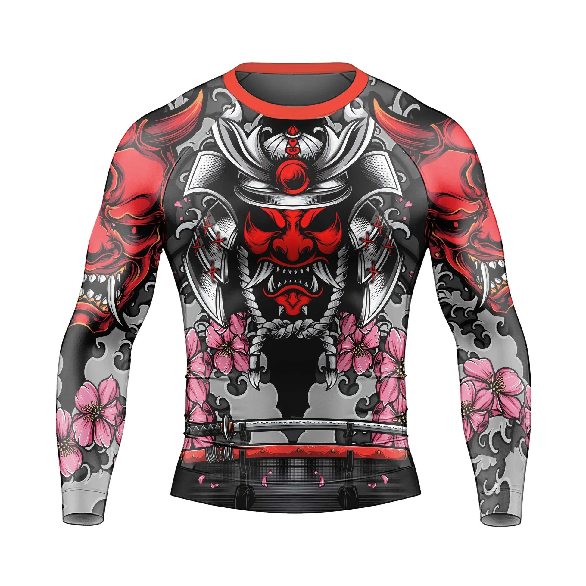 Red Oni Blossom Men's Long Sleeve Rash Guard