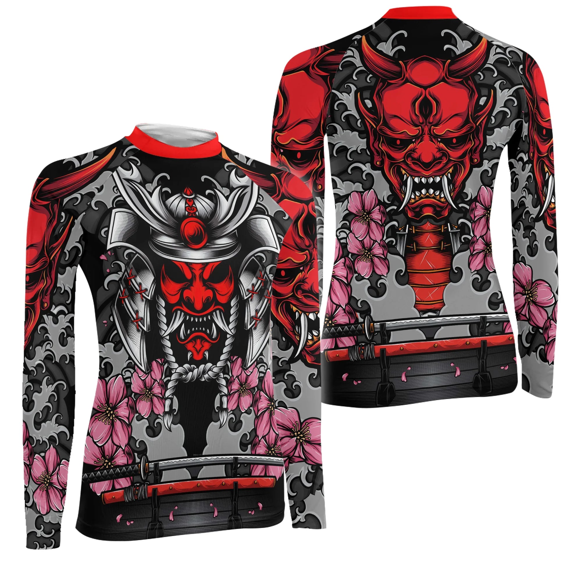 Red Oni Blossom Women's Long Sleeve Rash Guard