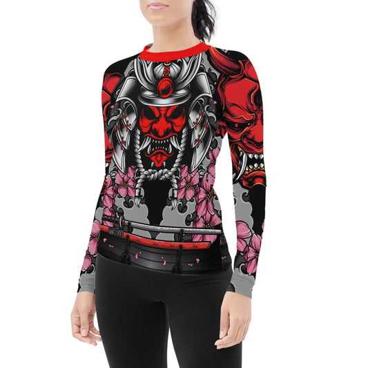 Red Oni Blossom Women's Long Sleeve Rash Guard