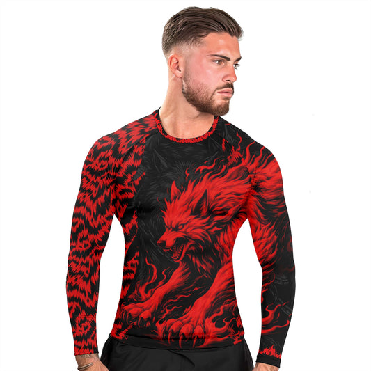 Red Wolf Men's Long Sleeve Rash Guard