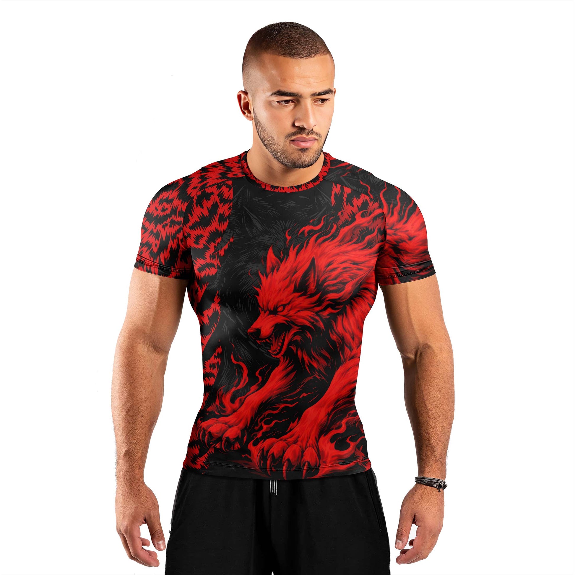 Red Wolf Men's Short Sleeve Rash Guard