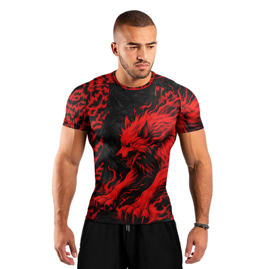 Red Wolf Men's Short Sleeve Rash Guard