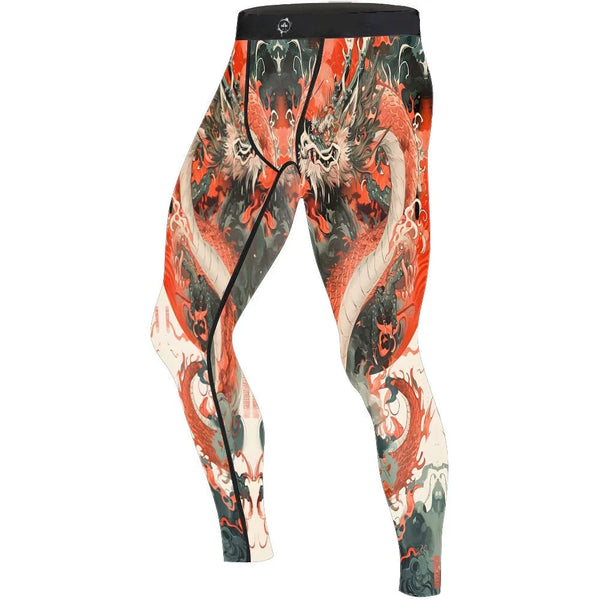Rising Red Dragon Men's Compression Leggings Dragon Stirrup Pants