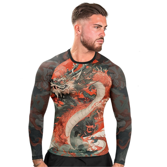 Rising Red Dragon Men's Long Sleeve Rash Guard - BattleFitGear