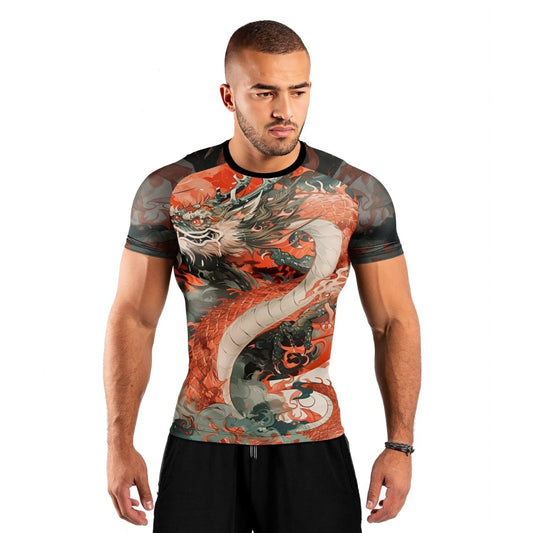 Rising Red Dragon Men's Short Sleeve Rash Guard - BattleFitGear