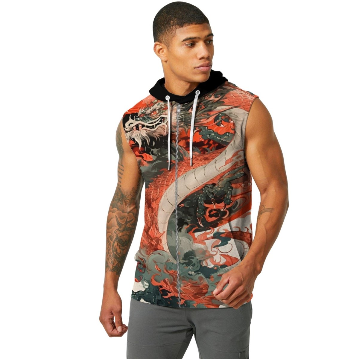 Rising Red Dragon Sleeveless Pullover & Zip Hoodie - BattleFitGear