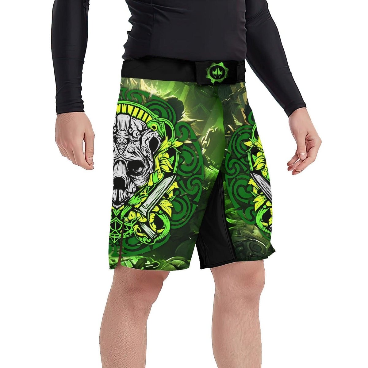 Green Panda Skull Fight Shorts - BattleFitGear