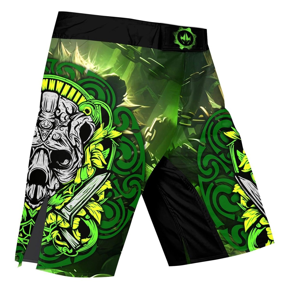 Green Panda Skull Fight Shorts - BattleFitGear