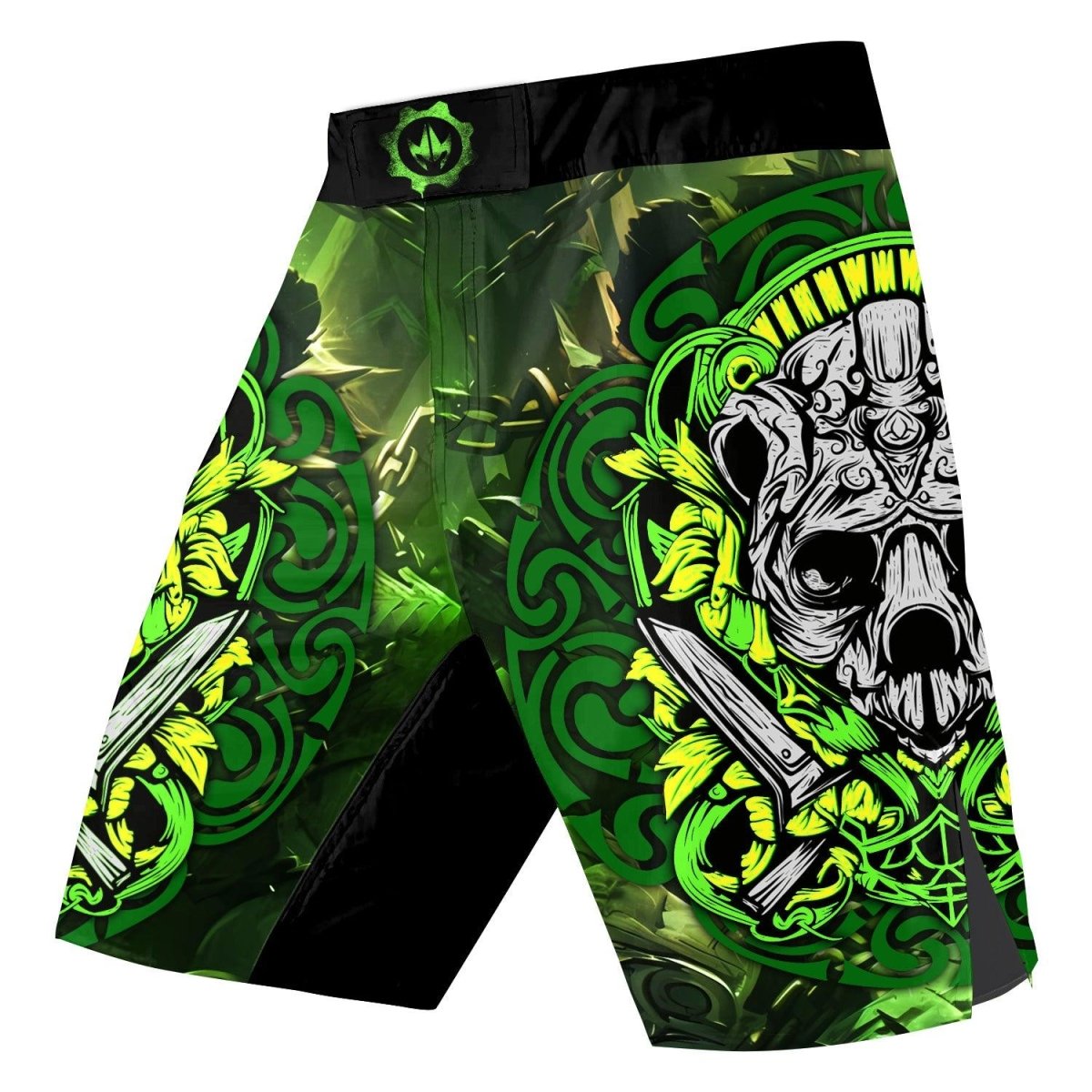 Green Panda Skull Fight Shorts - BattleFitGear