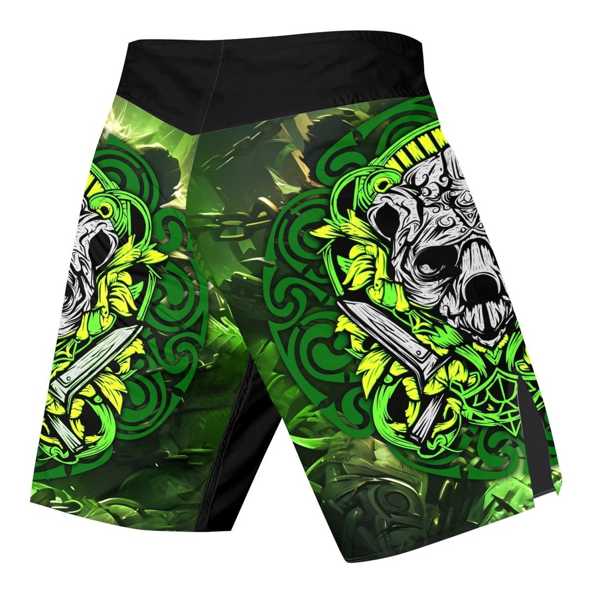 Green Panda Skull Fight Shorts - BattleFitGear