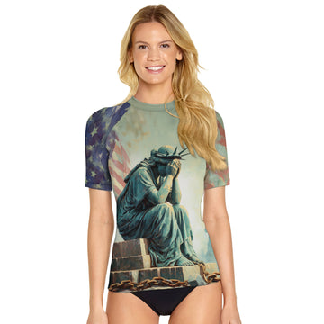 Sadness Liberty Women's Short Sleeve Rash Guard