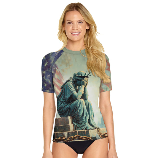 Sadness Liberty Women's Short Sleeve Rash Guard