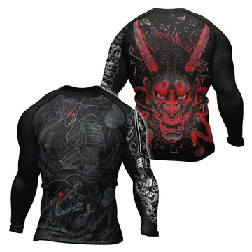 Samurai & Gray Dragon Men's Long Sleeve Rash Guard - BattleFitGear