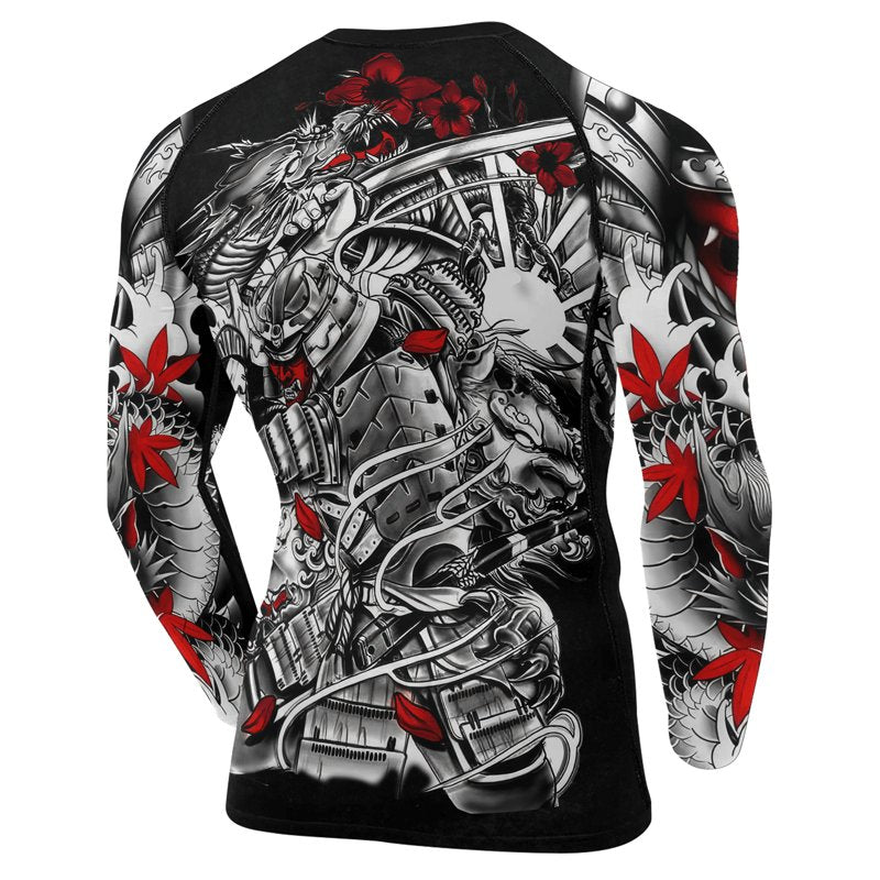 Samurai & White Dragon Men's Long Sleeve Rash Guard - BattleFitGear