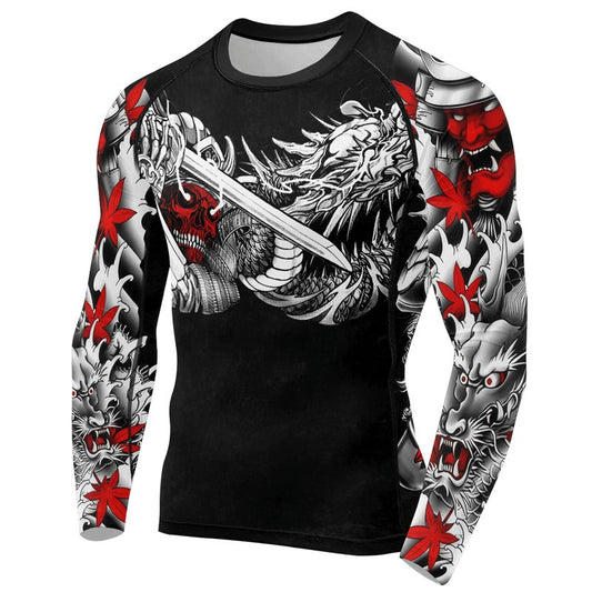 Samurai & White Dragon Men's Long Sleeve Rash Guard - BattleFitGear