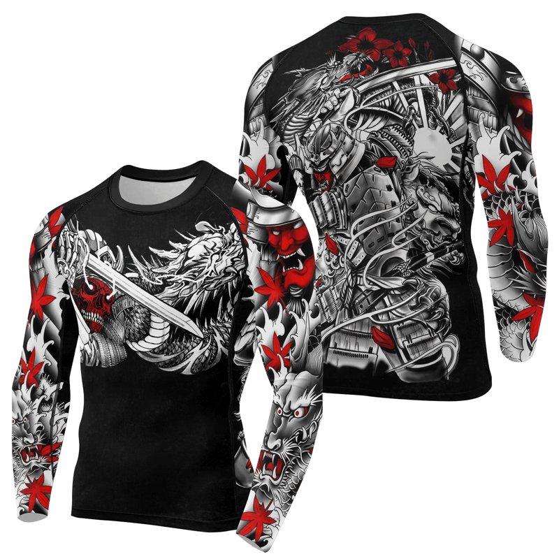 Samurai & White Dragon Men's Long Sleeve Rash Guard - BattleFitGear