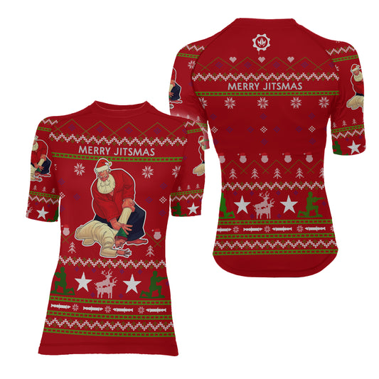 Santa Merry Jitsmas Women's Short Sleeve Rash Guard