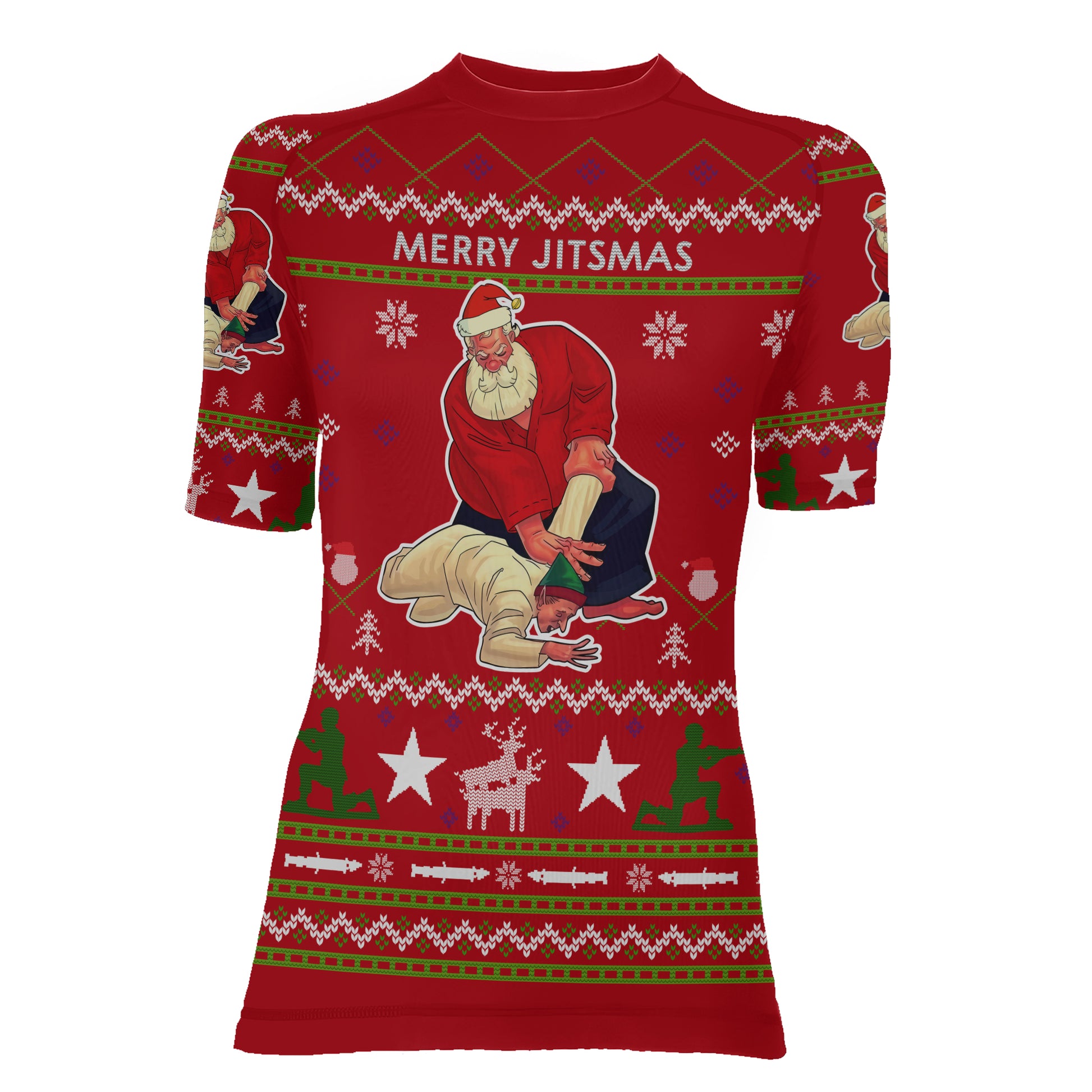 Santa Merry Jitsmas Women's Short Sleeve Rash Guard