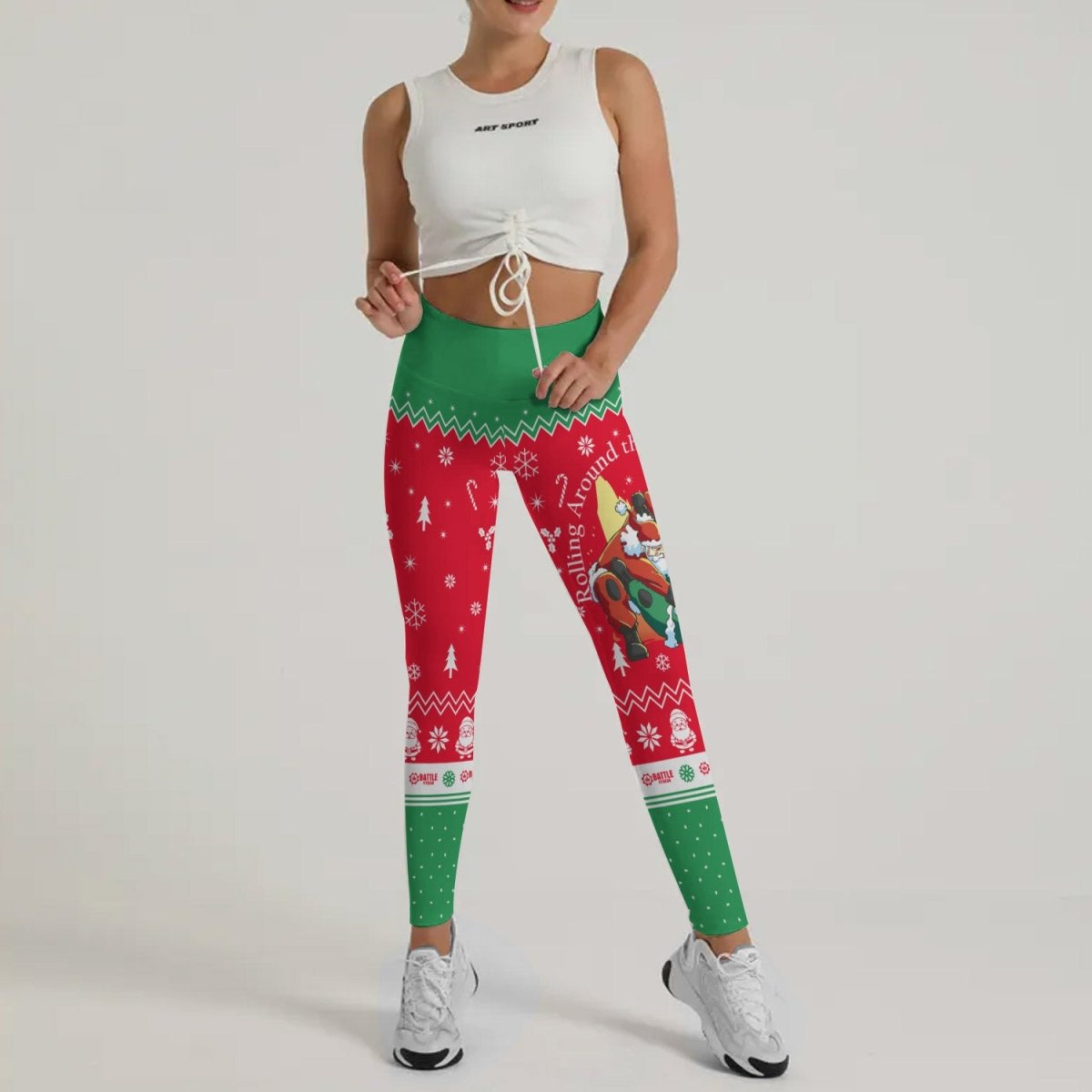 Santa Rolling Around Christmas Leggings - BattleFitGear