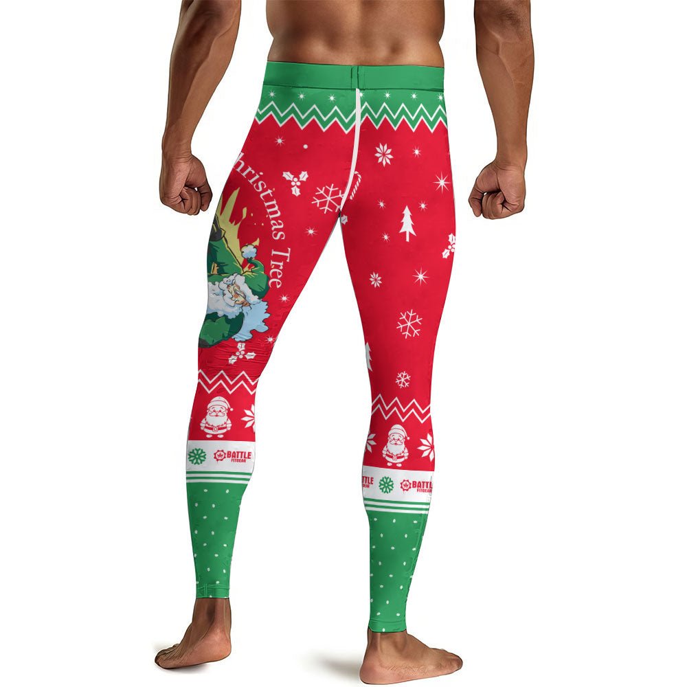 Santa Rolling Around Christmas Men's Compression Leggings - BattleFitGear