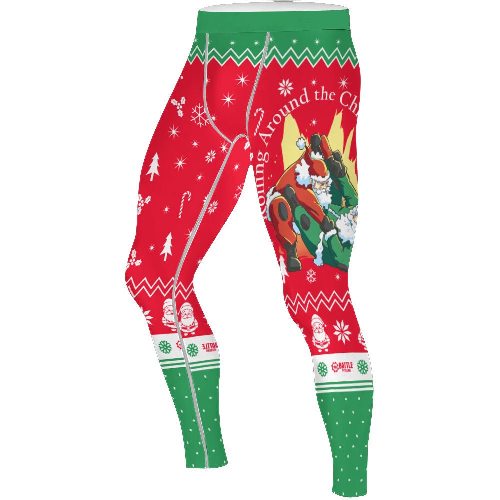 Santa Rolling Around Christmas Men's Compression Leggings - BattleFitGear